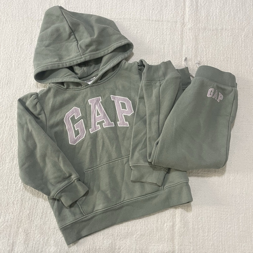 Gap kids girls 5 Youth‎ sweatsuit green pink hoodie joggers Y2K Preppy Classic